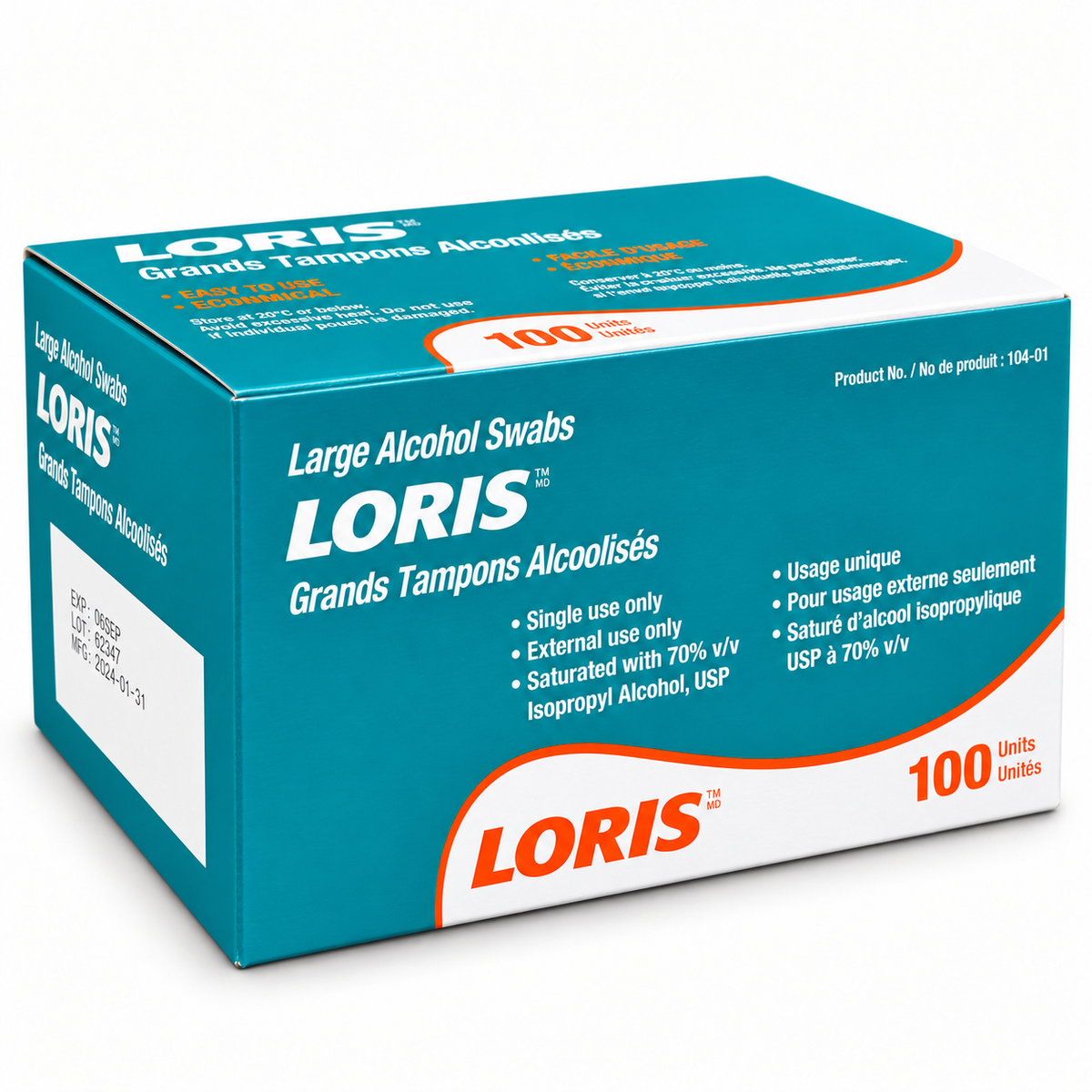 LORIS Large Alcohol Prep Pads 70% Isopropyl Alcohol – Box of 100