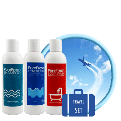 PureFresh Travel Set Package - Shampoo 60 ml, Conditioner 60 ml, Body Wash 60 ml - Biosense Clinic