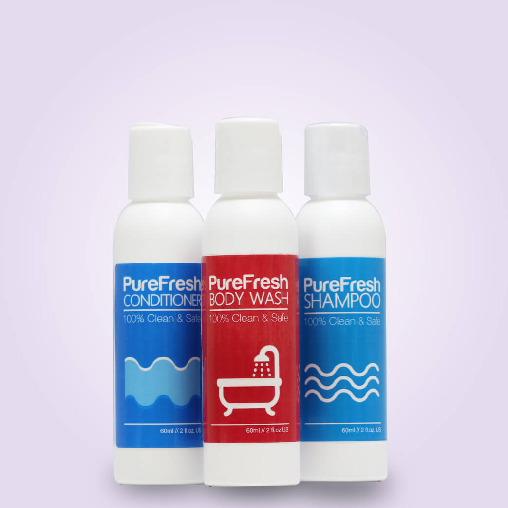 PureFresh Travel Set Package - Shampoo 60 ml, Conditioner 60 ml, Body Wash 60 ml - biosense-clinic.com